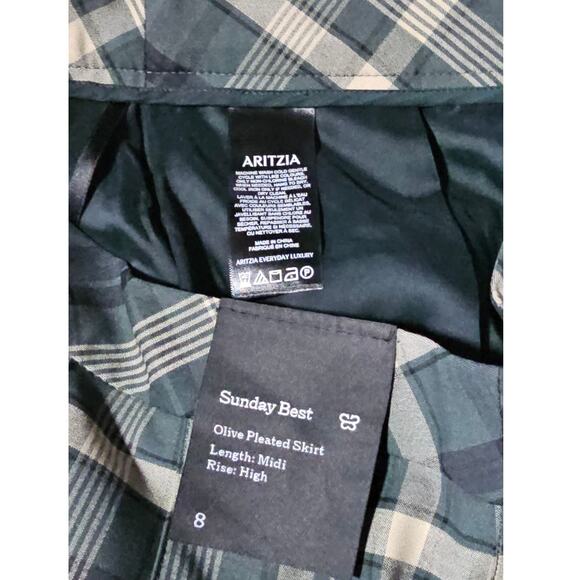 NWT Aritzia Sunday Best Women's Plaid Olive Green Pleated Midi Skirt 8 - Picture 13 of 14